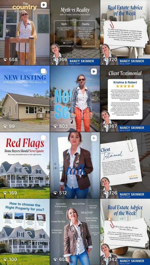Nancy Skinner's Instagram grid after: branded posts and reels