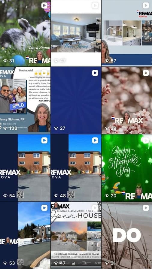 Nancy Skinner's Instagram grid before: mostly listing photos
