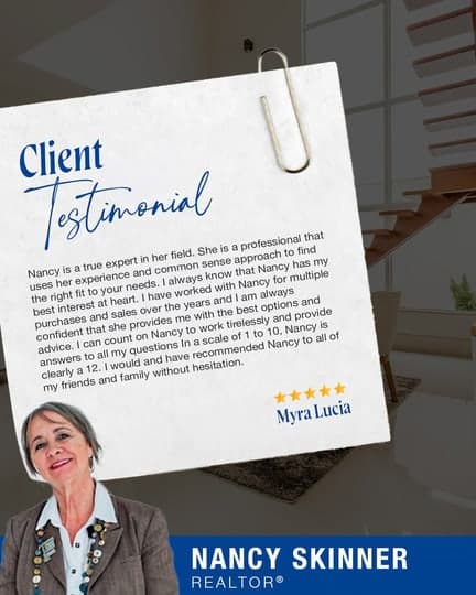 Client testimonial post designed for Nancy Skinner